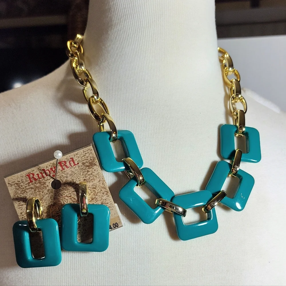 Ruby Rd. Gold and Turquoise Necklace Earring Set - Picture 1 of 3